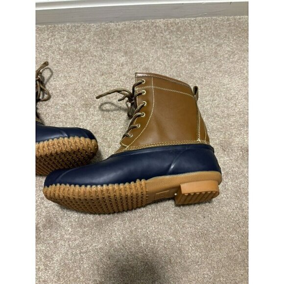 Khombu Letty Brown Blue Leather Rubber Lace Duck Boots Womens Size 8M EUC - Picture 5 of 8